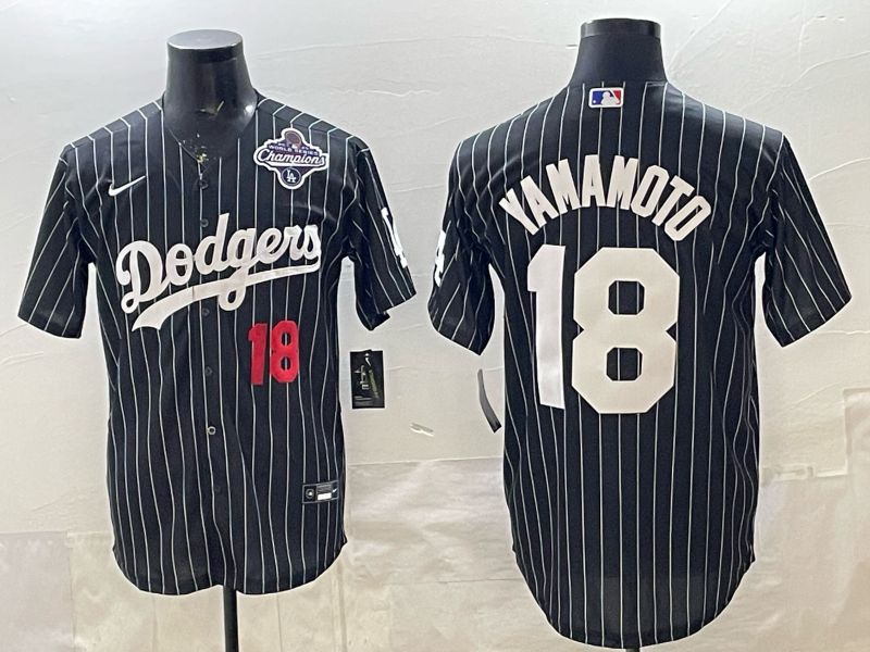 Men 2026 Nike Los Angeles Dodgers #18 Yamamoto Black stripe Game MLB Jersey 09